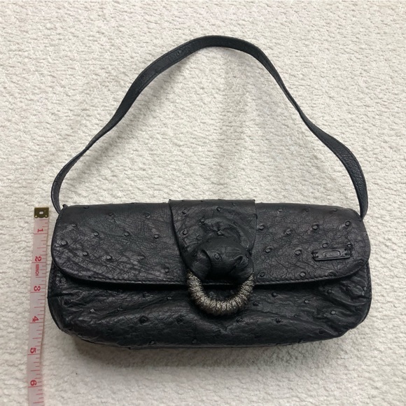 Nuti Ostrich Shoulder Bag Black 100% Genuine Ostrich Leather Made in Italy - Picture 4 of 10